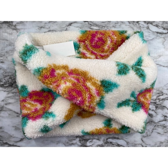 Jenni NWT Twisted Floral Print Sherpa Cowl Faux Fur Scarf White Multi OS New - Picture 2 of 7